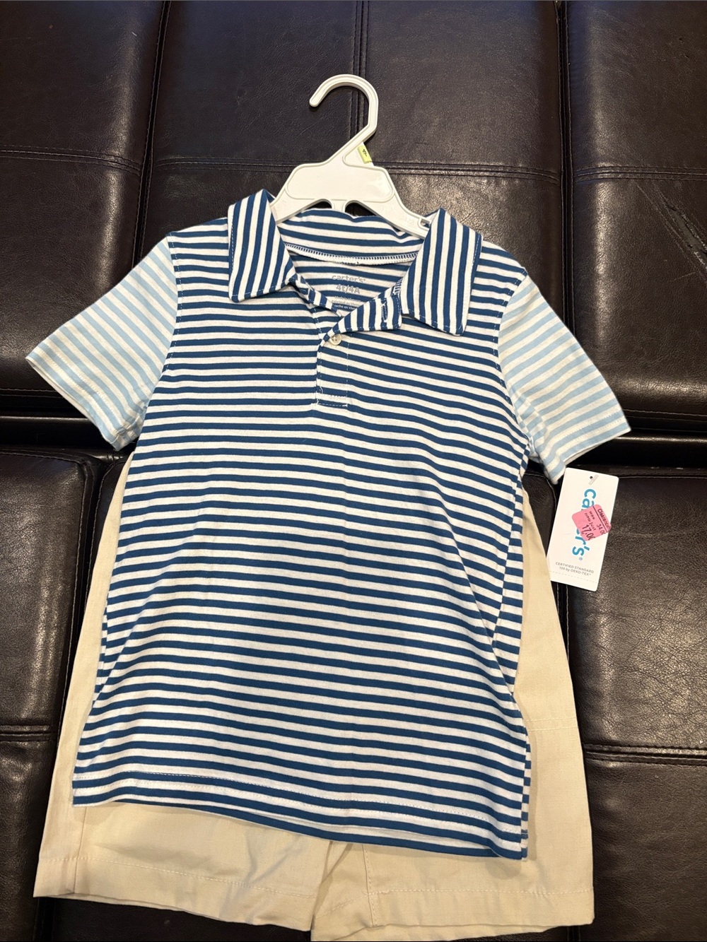 Carter's Blue & White Striped Polo Shirt and Short Set for Kids